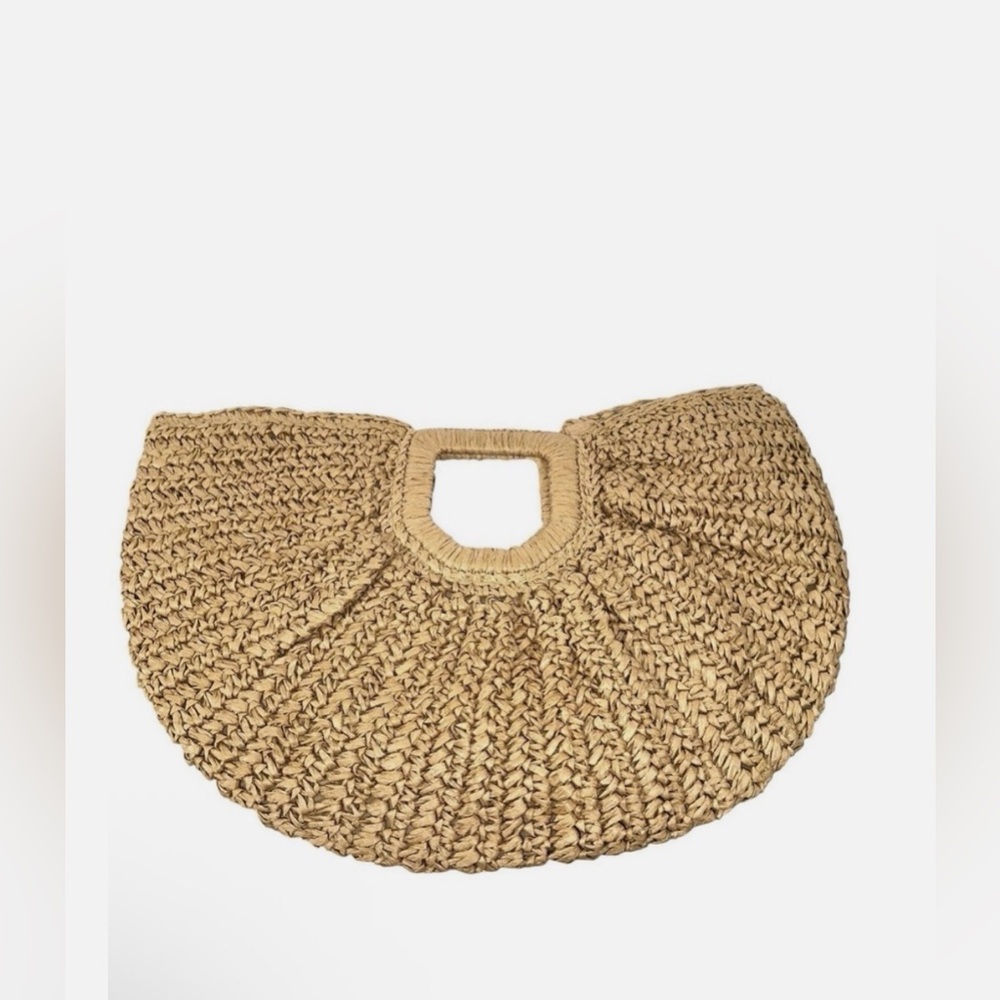 Half-Moon Woven Straw Tote Bag - Natural